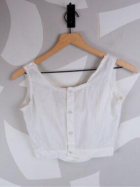 Vintage Cotton Button Up White Eyelet Corset Cover Top
